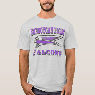 T-shirts falcão esticado com palavras preto e roxo