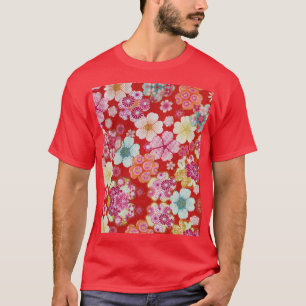 T-shirts Falln Crimson Floral Chirimen