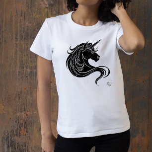 T-shirts Fantasia Unicórnio Tribal Preto Minimalista Branco