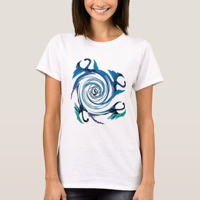 T-shirts Fantasy Animal Blue Dragon Swirl (Frente)