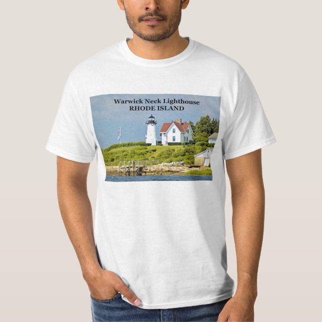 T-shirts Farol de Pescoço Warwick, Camisa-T de Rhode Island (Frente)