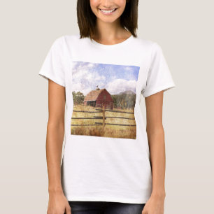 T-shirts Fazenda russa do oeste do país primitivo Red Barn