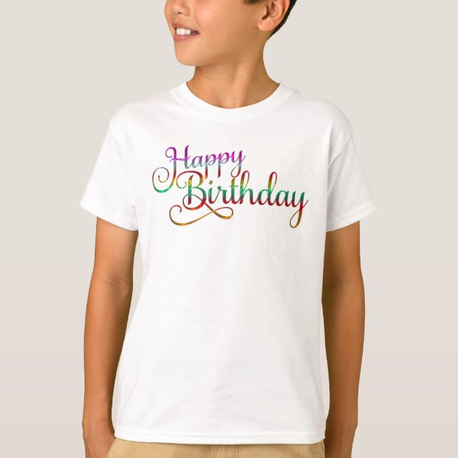 T-shirts FELIZ ANIVERSÁRIO - design de texto + suas própria (Frente)