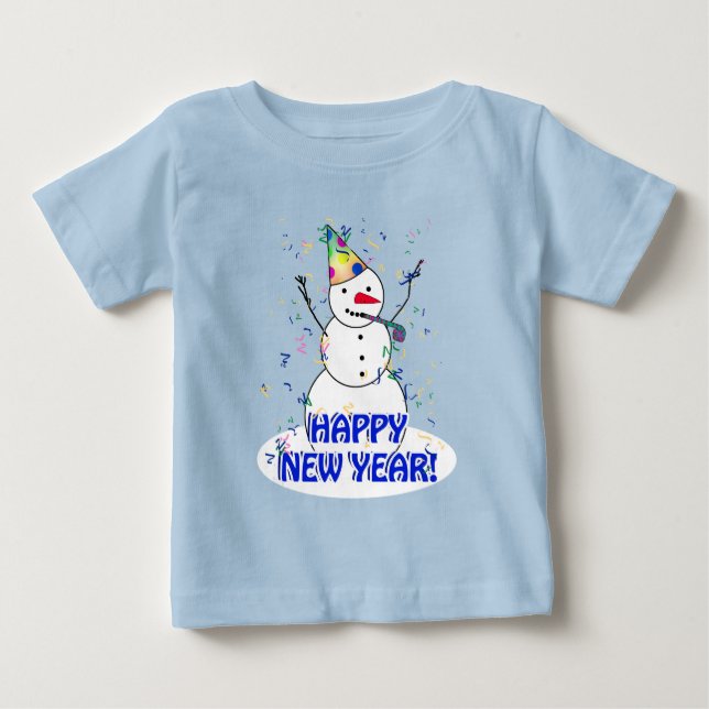 T-shirts Feliz ano novo do Celebrador Snowman (Frente)