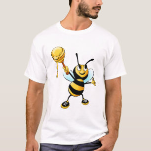 T-shirts Feliz Bumble a abelha com uma colher do mel