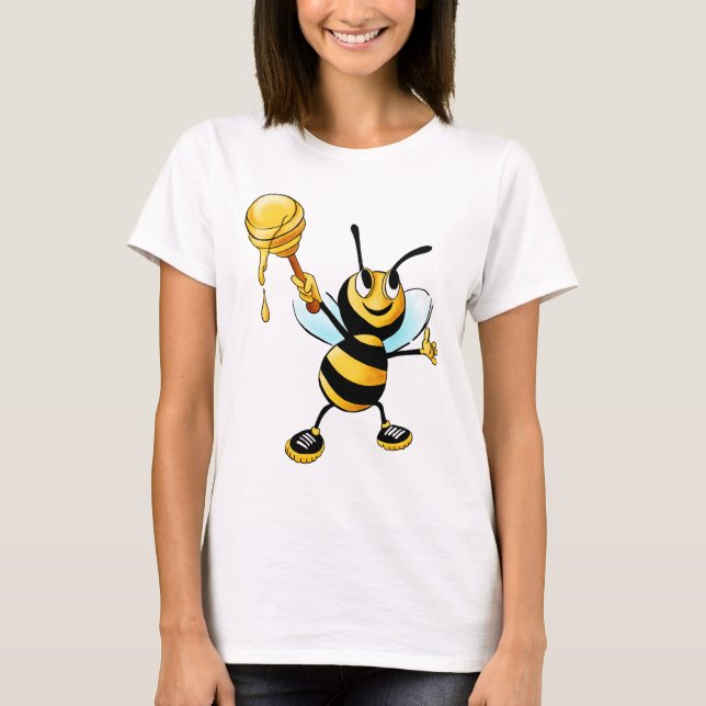 T-shirts Feliz Bumble Bee com uma colher de mel (Frente)