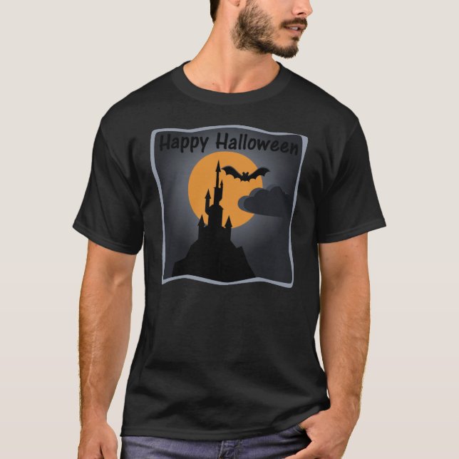 T-shirts Feliz Camisa-T do Castelo Spooky do Halloween (Frente)