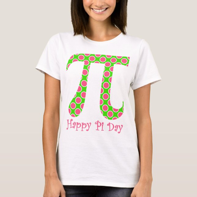 T-shirts Feliz Dia Pi Retroativo Rosa e Verde (Frente)
