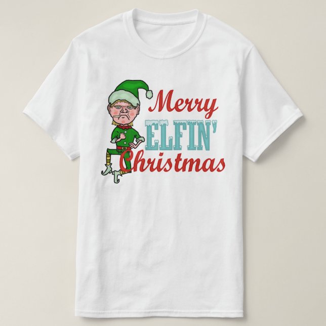 T-shirts Feliz Engraçada Elfin Christmas Elf Pun (Frente do Design)