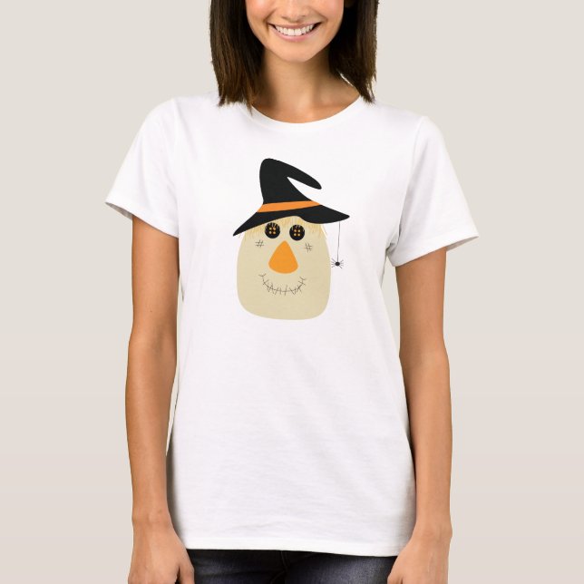 T-shirts Feliz Espantalho e aranha do Halloween (Frente)