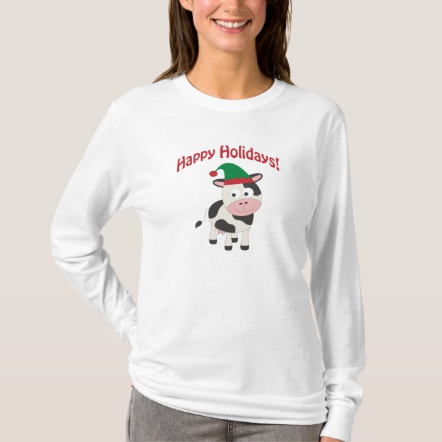 T-shirts Feliz Feriados! Cow Elf (Frente)