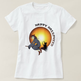 T-shirts Feliz Halloween Black Cat and Witch