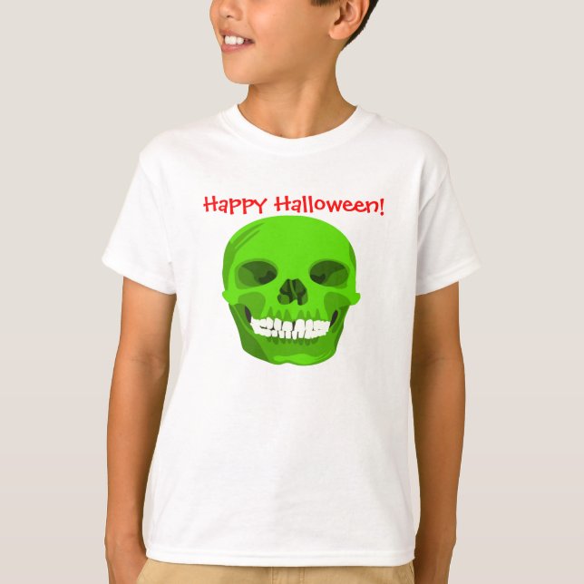 T-shirts Feliz Halloween - Crânio Verde - Teto (Frente)