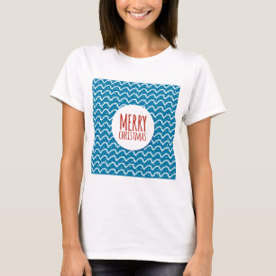T-shirts Feliz Natal Padrão Sem Costura Textura Azul