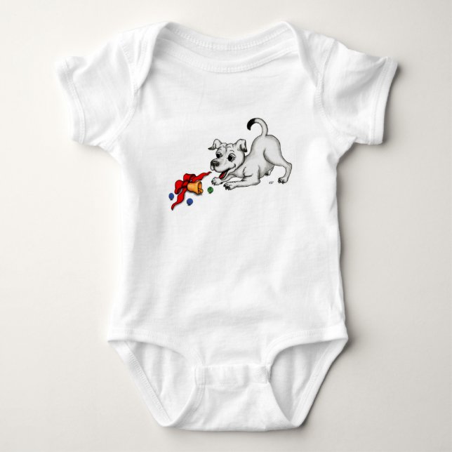 T-shirts Feliz Natal! Puppy com Bell e Ball (Frente)