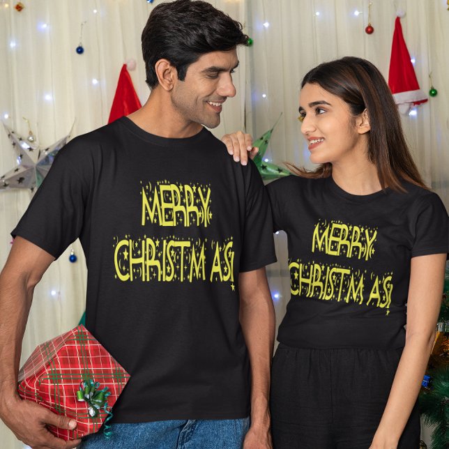 T-shirts Feliz Natal Starry Night Font (Merry Christmas Starry Night Font T-Shirt)
