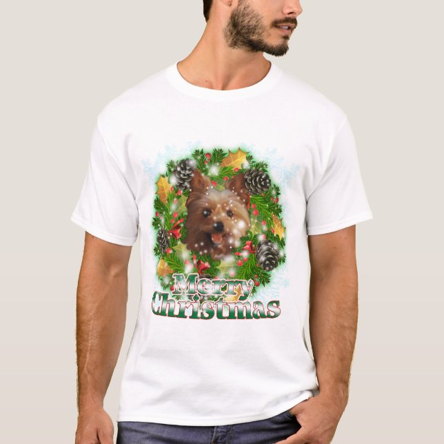 T-shirts Feliz Natal Yorkie (Frente)