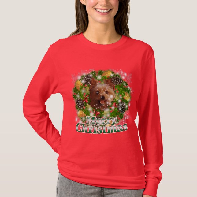 T-shirts Feliz Natal Yorkie (Frente)