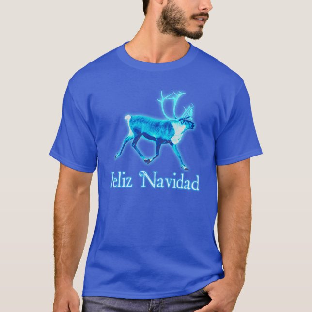 T-shirts Feliz Navidad - Azul Cariou (Reindeer) (Frente)