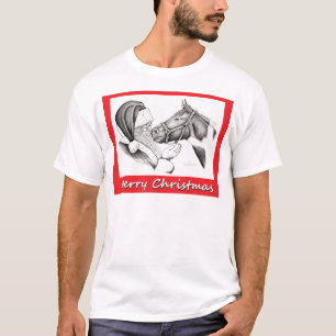 T-shirts Feliz Papais noeis de Natal e Cavalo
