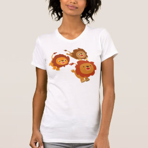 T-shirts Feliz Trio de Cartoons Bonitos Leões Mulheres T-Sh