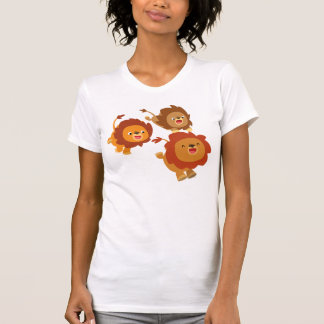 T-shirts Feliz Trio de Cartoons Bonitos Leões Mulheres T-Sh