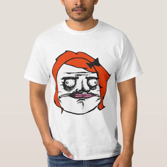 T-shirts Fêmea vermelha mim cara cómica Meme da raiva de (Frente)