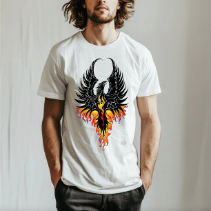 T-shirts Fênix Ardente Erguendo-se Pássaro de Fogo Chamas T