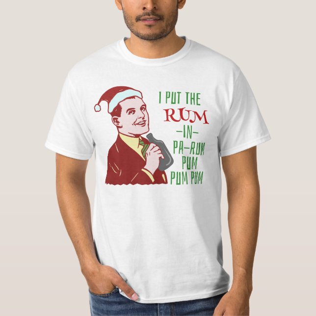 T-shirts Feriado retro do homem do bebendo do rum do Natal (Frente)