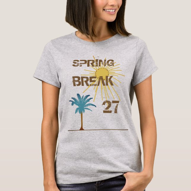 T-shirts Férias de primavera datadas com palmeiras e pôr do (Frente)