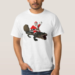 T-shirts FesSanta Claus Andando Por Um Alligador