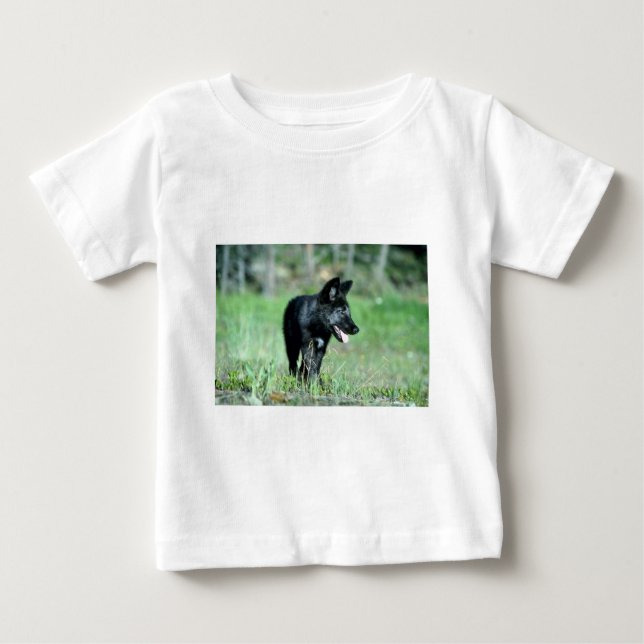 T-shirts Filhote cinzento de Lobo-verão (preto-fase) (Frente)