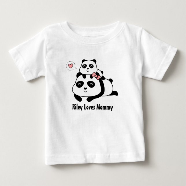 T-shirts Filhote de Panda Fofo Ama Mamãe, Mãe e Bebê (Frente)