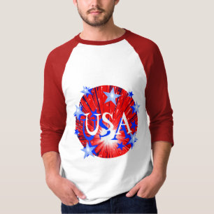 T-shirts Fireworks Red White Blue ‘USA’ 3/4 mangas
