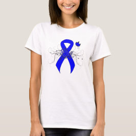 T-shirts Fita de Consciência Azul com Borboleta