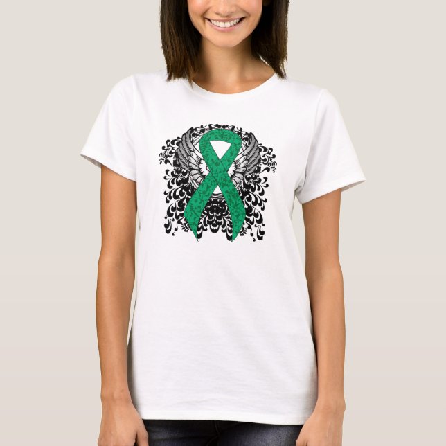 T-shirts Fita de Consciência Jade com Asas (Frente)