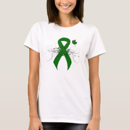 T-shirts Fita de Consciência Verde com Borboleta