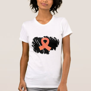 T-shirts Fita do pêssego do cancer Endometrial com Scribbl