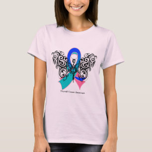 T-shirts Fita tribal da borboleta do cancer de tiróide