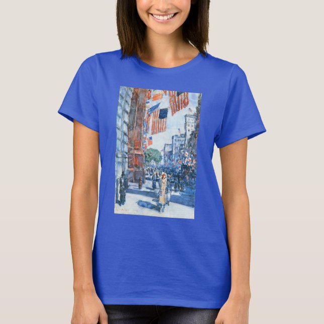 T-shirts Flagres Quinta Avenida por Childe Hassam, Arte Vin (Frente)