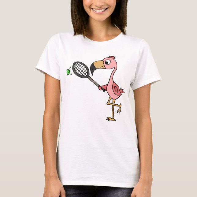 T-shirts Flamingo cor-de-rosa engraçado que joga o tênis (Frente)