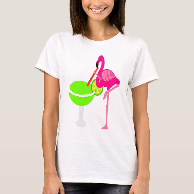 T-shirts Flamingo engraçado que bebe uma Margarita (Frente)