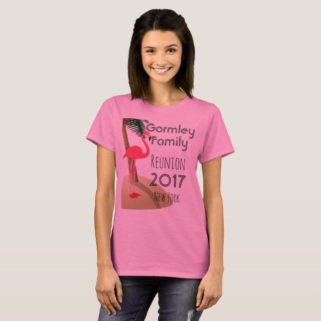 T-shirts Flamingo Palm Tree - Mulheres em Reunião Familiar  (Frente Completa)