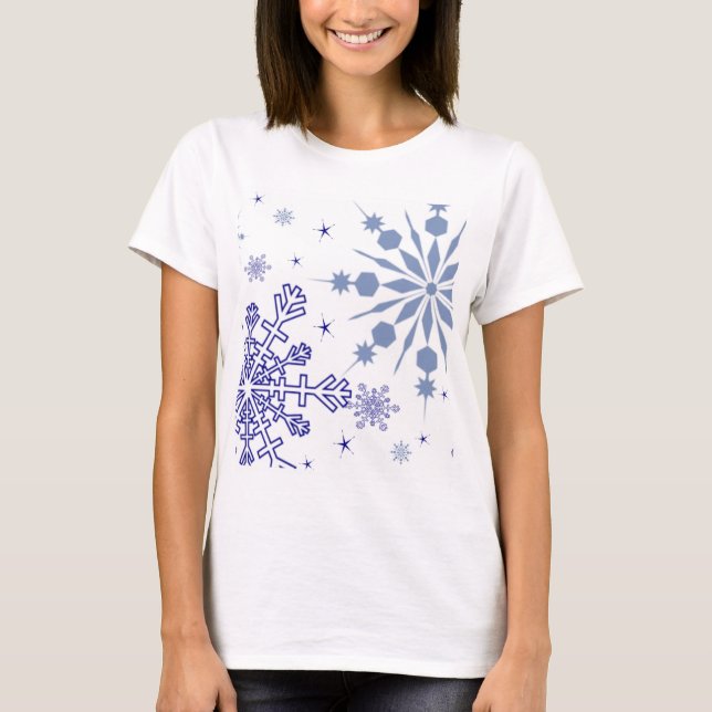 T-shirts Flocos de neve azuis bonito (Frente)