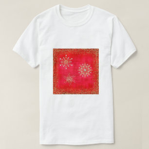 T-shirts Flocos de neve de Natal Vermelho e Dourado brilho