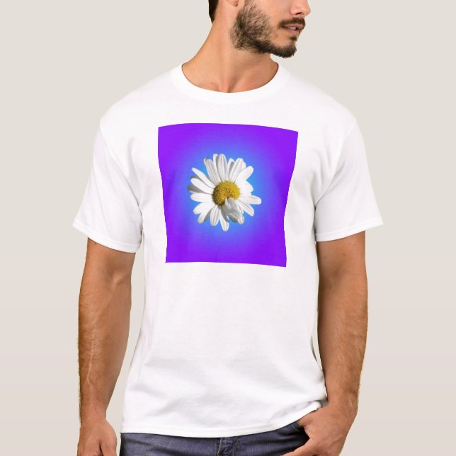T-shirts Flor de Margarida Branca Gradiente Azul Roxo (Frente)