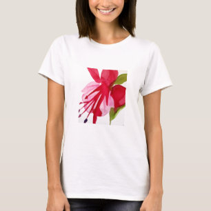 T-shirts Flor de pop de cor da água rosa Fuchsia