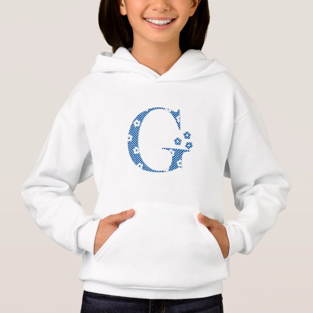T-shirts Flor - Letra G (azul e pontos) (Frente)