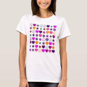 T-shirts Flor Power Heart Peace Pattern + seu backgr.