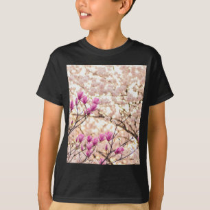 T-shirts Flor-Primavera de-Magnolias Púrpuras, cor-de-rosa,